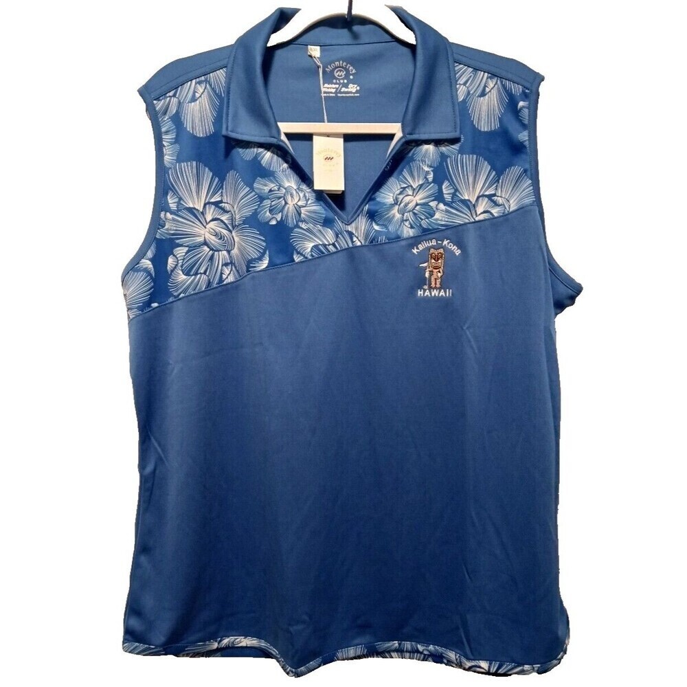Monterey Club Golf Polo Tank Top Sleeveless Floral‎ V Neck Blue Size 2XL